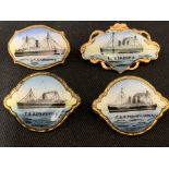 OCEAN LINER: Anchor Line souvenir enamel pin brooches, SS California, SS Transylvania, SS