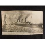 R.M.S. TITANIC: French press photo showing an artist's impression of Titanic hitting the iceberg.