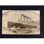 R.M.S. TITANIC: Rare pre-disaster postcard depicting White Star Line Titanic the largest liner in