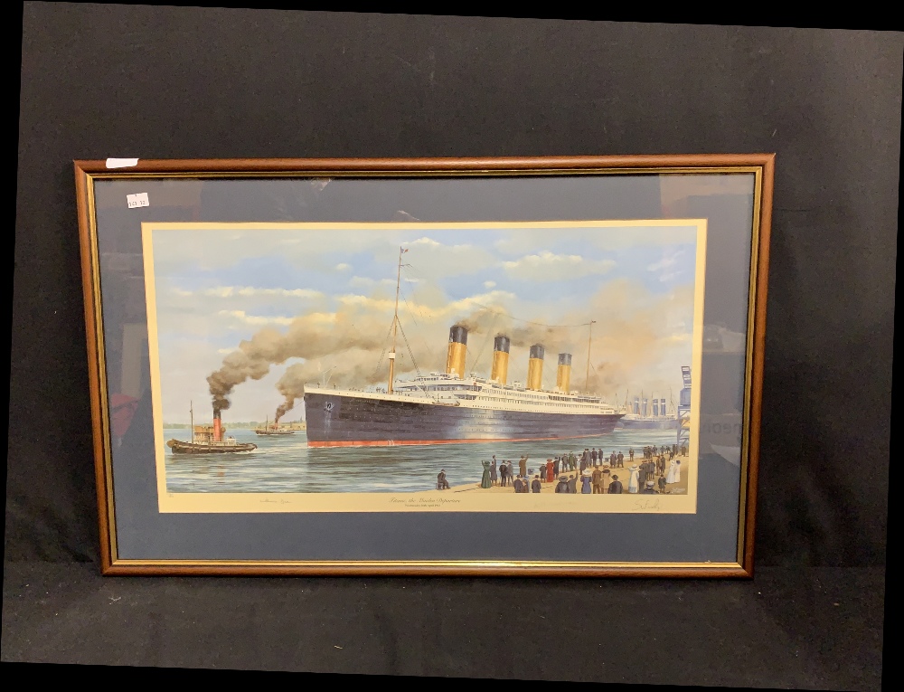 WHITE STAR LINE: Limited edition print "Titanic The Maiden Departure" by Simon Fisher, 474 of 850.