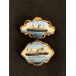 OCEAN LINER: Cunard souvenir pin brooches, R.M.S. Scythia and R.M.S. Franconia (2) 1½ins.