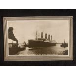 R.M.S. TITANIC: Real photo postcard of Titanic leaving Southampton on her maiden voyage April 10th
