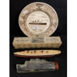 OCEAN LINER: Masons ironstone Queen Mary commemorative plate 10½ins. Queen Mary souvenir bottle