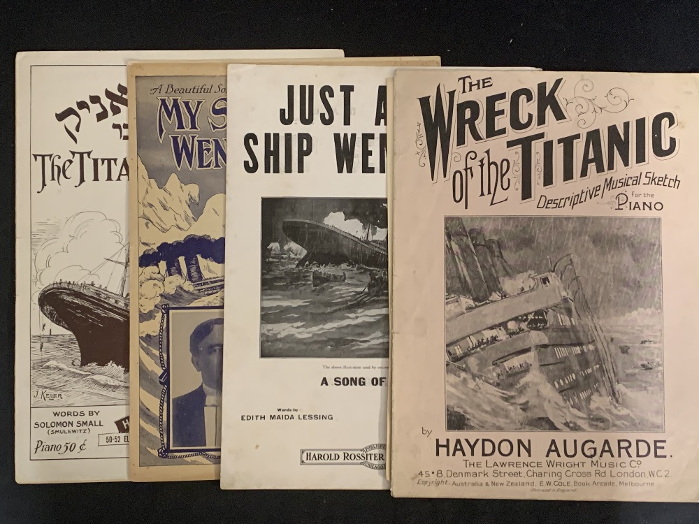 R.M.S. TITANIC: Original sheet music including The Hebrew Publishing Co. Titanic Disaster 'My