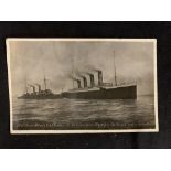 R.M.S. OLYMPIC: Unused period postcard depicting collision between H.M.S. Hawke & Olympic