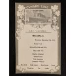 R.M.S. CARPATHIA: Second-Class Breakfast menu dated September 7th 1911.