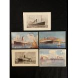 R.M.S. CARPATHIA: Group of five sepia & coloured images of Titanic's rescue ships in Gibraltar &