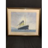 R.M.S. TITANIC: Watercolour 'Titanic at Sea' by John Pembleton, signed and dated bottom right.