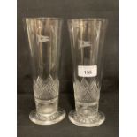OCEAN LINER/WHITE STAR LINE: Cut glass celery glasses, engraved with flag and burgee. 8ins. (2).