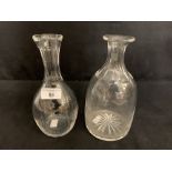 OCEAN LINER: Red Star Line cut glass wine carafes (2), engraved house flag to front 9ins.