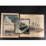 R.M.S. TITANIC: Reverse glass painting of the ill-fated liner at sea, together with oversize in
