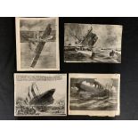 R.M.S. TITANIC: Press photos showing artist depictions of Titanic sinking, the earliest stamped 1941