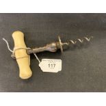 Corkscrews/Wine Collectables: Henshall patent 1795 no 2061, early example with bone handle, baluster