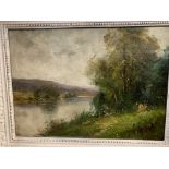 19th cent. English School: Oil on canvas Riverside Study. 12ins. x 9ins.