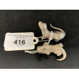 •Hallmarked Silver: Sarah Jones miniature animals, otter standing and laying on back - a pair. 2oz.