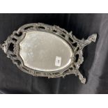 Early 20th cent. White metal shield shaped toilet mirror. Height 15ins.
