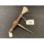 Corkscrews/Wine Collectables: Rosewood turned handle with brush square shaft with a webbed screw.