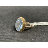 Hallmarked Jewellery: 9ct. Gold ring set with an oval cut blue topaz. Hallmarked Birmingham 1978.