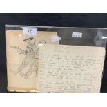 Militaria: WWI ephemera. Poem dated January 1st 1918, and sketches written and drawn in the