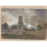 Continental School: 19th cent. Watercolour on paper of a landscape and church. Label on reverse