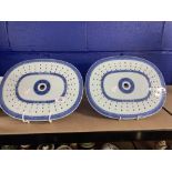 Ceramics: 19th cent. Chinese blue and white export meat oval drainer's - a pair. 13ins.