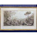 19th cent. Italian School: Ink wash on paper possibly The Bay of Naples. 29ins. x 15ins.