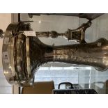 Musical Instruments: Silver plated brass Darbuka Doumbeck drum. 12ins. (30cm) dia top, 18½ins. (