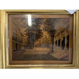 19th cent. Tunbridge Ware: Rectangular plaque depicting the Pantiles, 7ins. x 5ins. In a gilt frame,