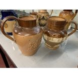Doulton Lambeth: Salt glaze hunting jug with applied crest City of Glasgow, plus brown salt glaze