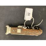 Corkscrews/Wine Collectables: Hunting combination knife grooved Helix antler grip with blade, pocket