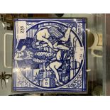 19th cent. Minton tile teapot stand, the tile depicts wrath of Herod - the death of the first born