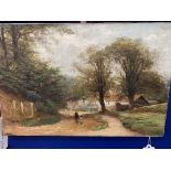 19th cent. English School: Oil on canvas The Sandy Road, Hampstead 12ins. x 8ins. and George