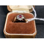 Gold Jewellery: 9ct ring set with a ruby and 6 eight cut diamonds. Sheffield. 3.1g.