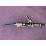 Edged Weapons: 20th cent. Burmese Dha with brass inlaid scabbard and cord hanger. 18ins. blade.