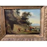 19th cent. Continental School: Oil on board Figures in a Landscape. 8ins. x 6ins.