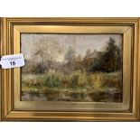 Walter C Urwick RA 1864-1943: Oil on board Riverside Scene, signed bottom right. 8ins. x 5½ins.