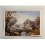 Paintings: William Purser (working 1805-1834) Classical buildings by a gorge. 14ins x 10ins.