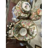 20th cent. Chinese Famille Rose, two ginger jars, tea cup and saucer, large bowl, box, and pin