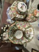 20th cent. Chinese Famille Rose, two ginger jars, tea cup and saucer, large bowl, box, and pin