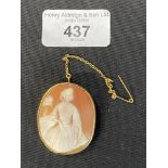 19th cent. Cameo 'Young Woman in Dress' yellow metal. Pin A/F. 9g. Inclusive.
