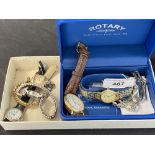 Watches: Gents and ladies gold plated and stainless steel rotary, plus ladies Reffex, Renova,