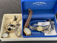 Watches: Gents and ladies gold plated and stainless steel rotary, plus ladies Reffex, Renova,