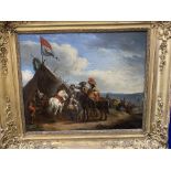 French School: 19th century oil on canvas Military encampment overlooking the sea. Approx. 14ins.