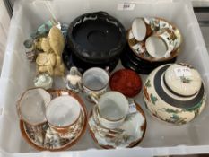 20th cent. Oriental ware, tea cups, saucers, ginger jar, perfume bottles, figurines and treen