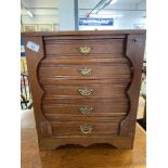 19th/20th cent. Mahogany five drawer collectors cabinet with lock and key. 17ins. x 10ins. x 18½