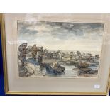 Michael Brockway (1919 - ): Watercolour, Normandy Mussel Pickers, signed and dated 1963 with a title