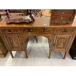 19th cent. Hall cabinet, Sheraton revival sideboard, three drawers over two doors, with boxwood