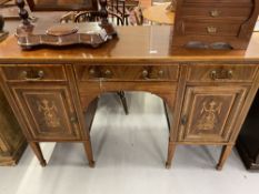 19th cent. Hall cabinet, Sheraton revival sideboard, three drawers over two doors, with boxwood