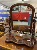 19th cent. Mahogany dressing table mirror with turned spindle supports on serpentine base,