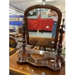 19th cent. Mahogany dressing table mirror with turned spindle supports on serpentine base,